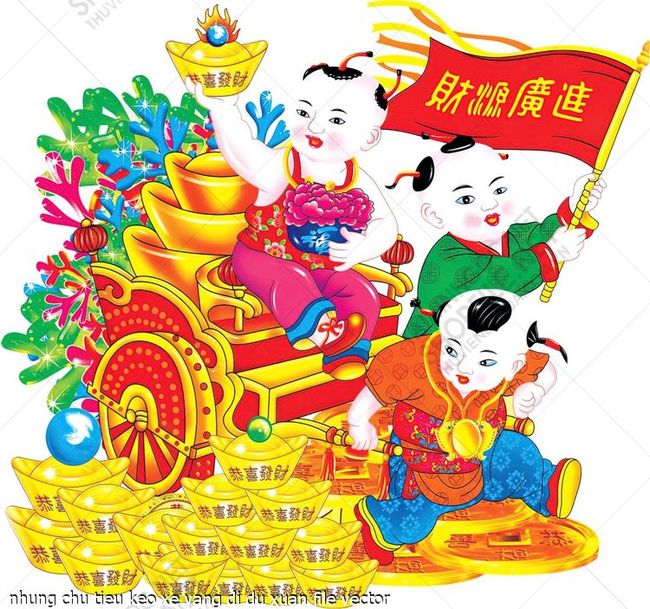 nhung chu tieu keo xe vang di du xuan file vector